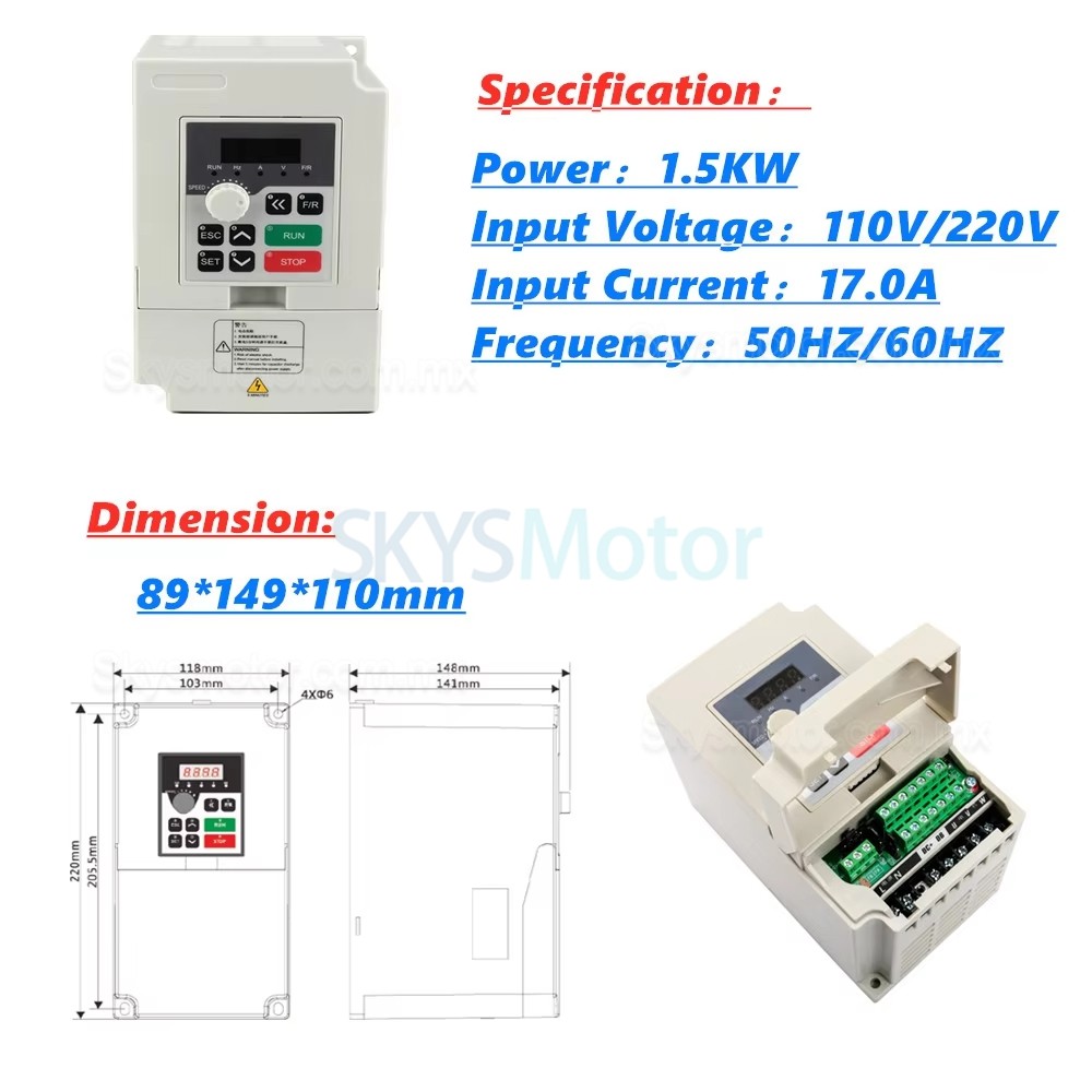 Variador de frecuencia Handi H100-1.5C2 / H100-1.5S2 de 1,5kW, 110V/220V, monof&aacute;sico a trif&aacute;sico